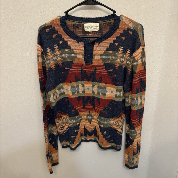 DENIM & SUPPLY Ralph Lauren Sweater henley neck knit Men's Size S Aztec Crewneck - Picture 1 of 7